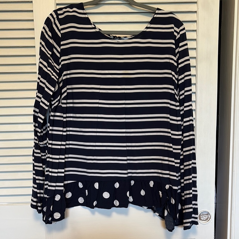 Crown & Ivy Blue and White Boxy Asymmetrical Blouse
